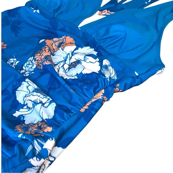 Cupshe Seafoam Garden One Piece Swimsuit with Tummy Control in Teal Floral NWT - Picture 4 of 16
